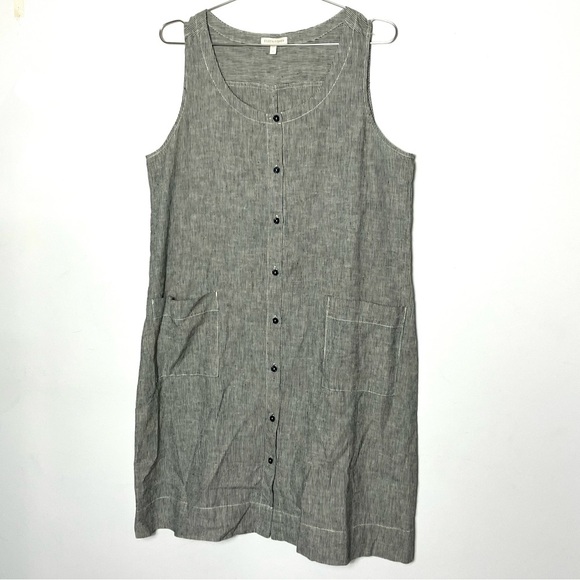 Eileen Fisher Organic Cotton Hemp Tank Dress Railroad Stripe Medium - Picture 2 of 7